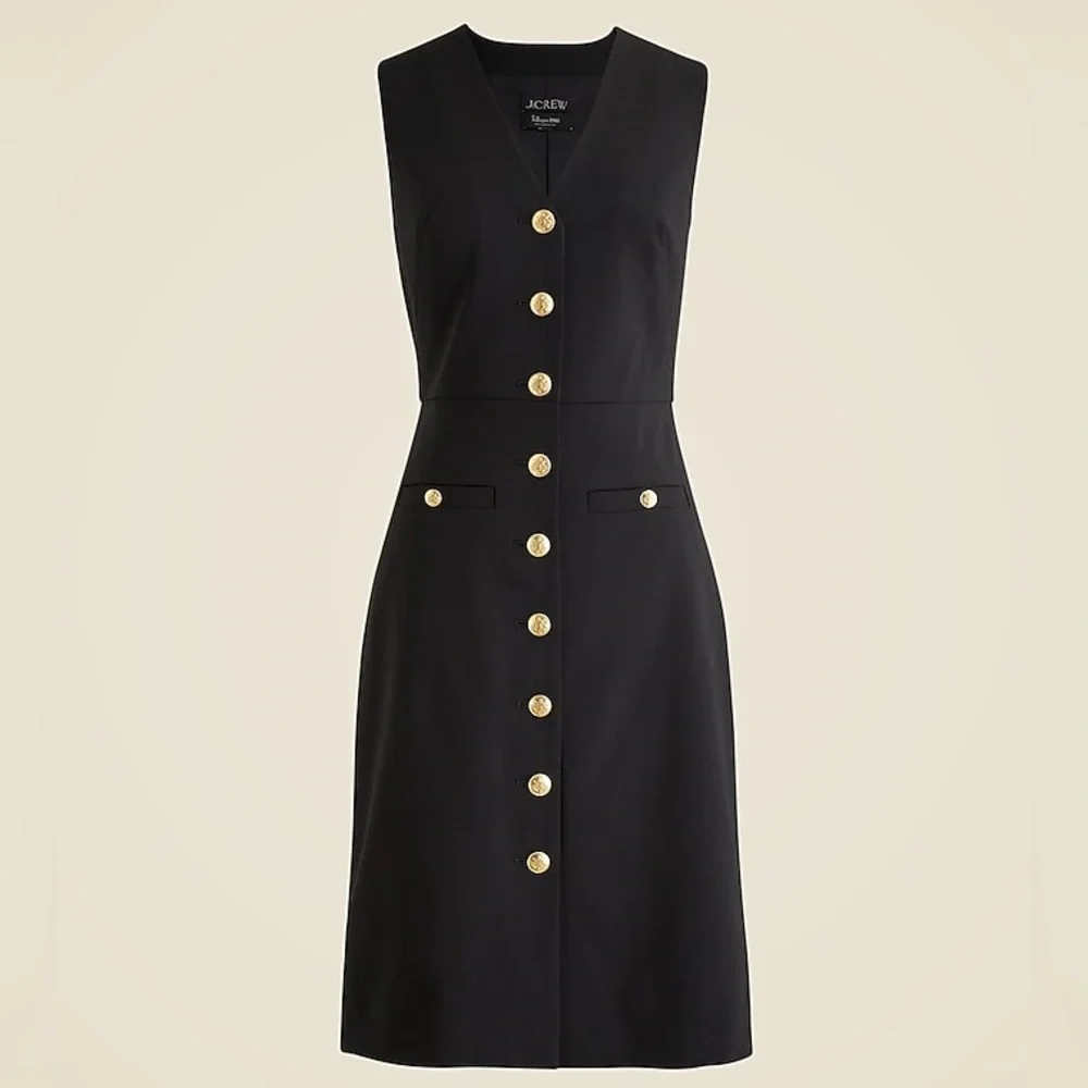 J.Crew Buttoned sheath dress in Italian stretch wool blend black size 4 NWT